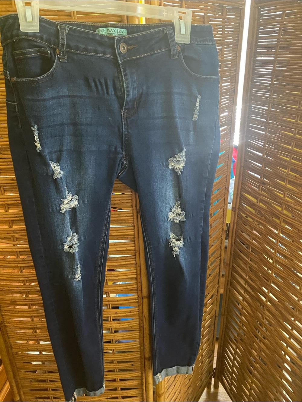 Wax Jean Distressed Dark Blue Boyfriend Jeans
